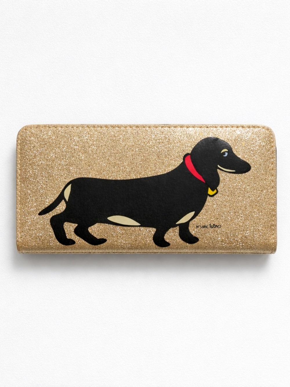 Marc Tetro Gold Dachshund-Print Glitter Gold Dog Wallet - New w/tags